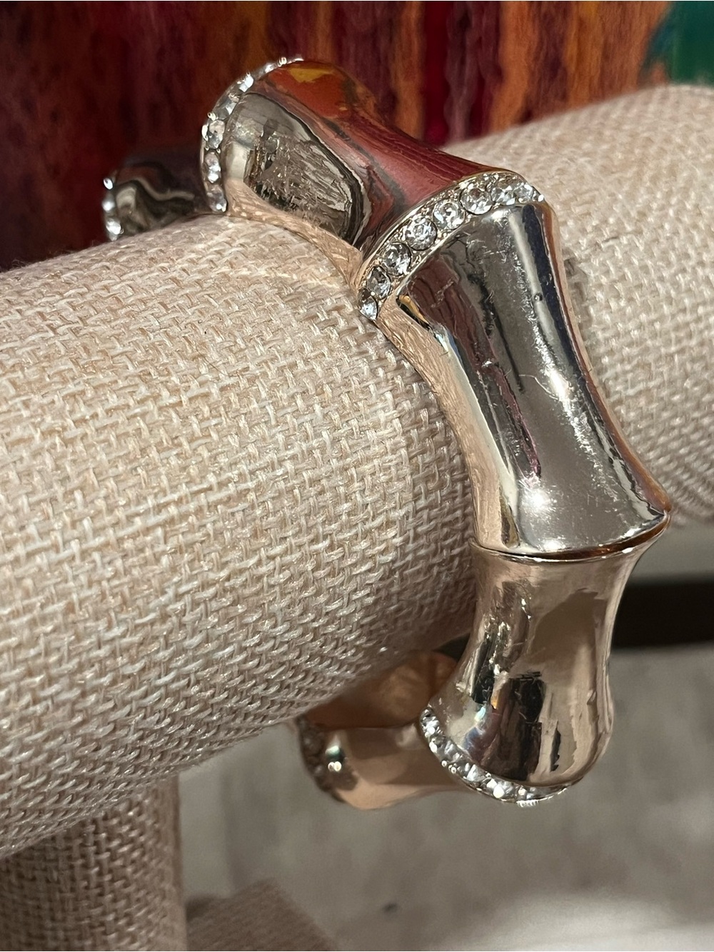 Gold Bamboo Cuff Bracelet with Crystal Accents - Women Jewelry